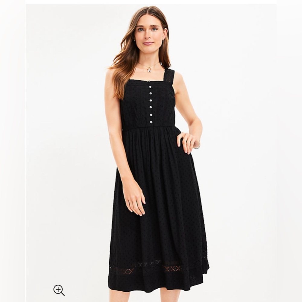 NEW LOFT Clip Lace Button Square Neck Midi Dress